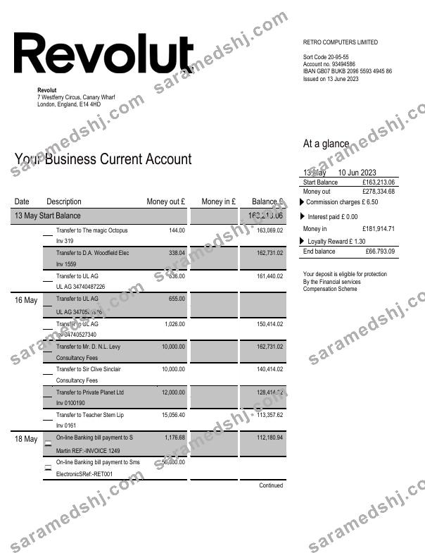 Revolut Bank firm account statement